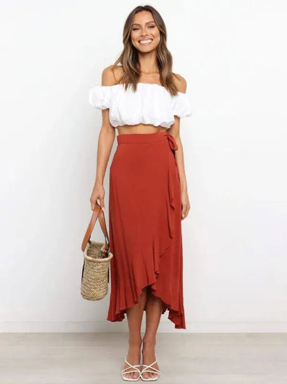 One Piece Tie Long Skirt Irregular Cover Hip Solid Color Skirt - www.Shopthatapp.com