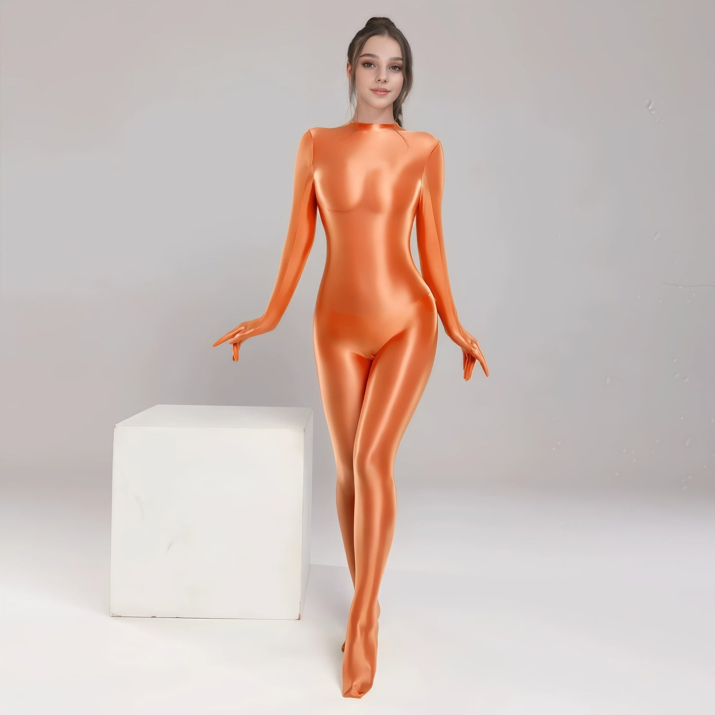 Spandex Nylon Full Bodysuit Zentai Shinny Cosplay Jumpsuit Attached Gloves - www.Shopthatapp.com