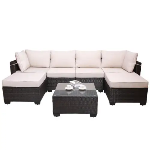 Outdoor Garden Patio Furniture 7Piece PE Rattan Wicker Cushioned Sofa - www.Shopthatapp.com