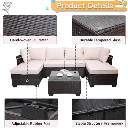 Outdoor Garden Patio Furniture 7Piece PE Rattan Wicker Cushioned Sofa - www.Shopthatapp.com