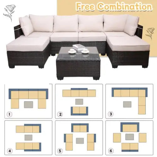 Outdoor Garden Patio Furniture 7Piece PE Rattan Wicker Cushioned Sofa - www.Shopthatapp.com