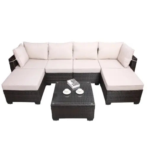 Outdoor Garden Patio Furniture 7Piece PE Rattan Wicker Cushioned Sofa - www.Shopthatapp.com