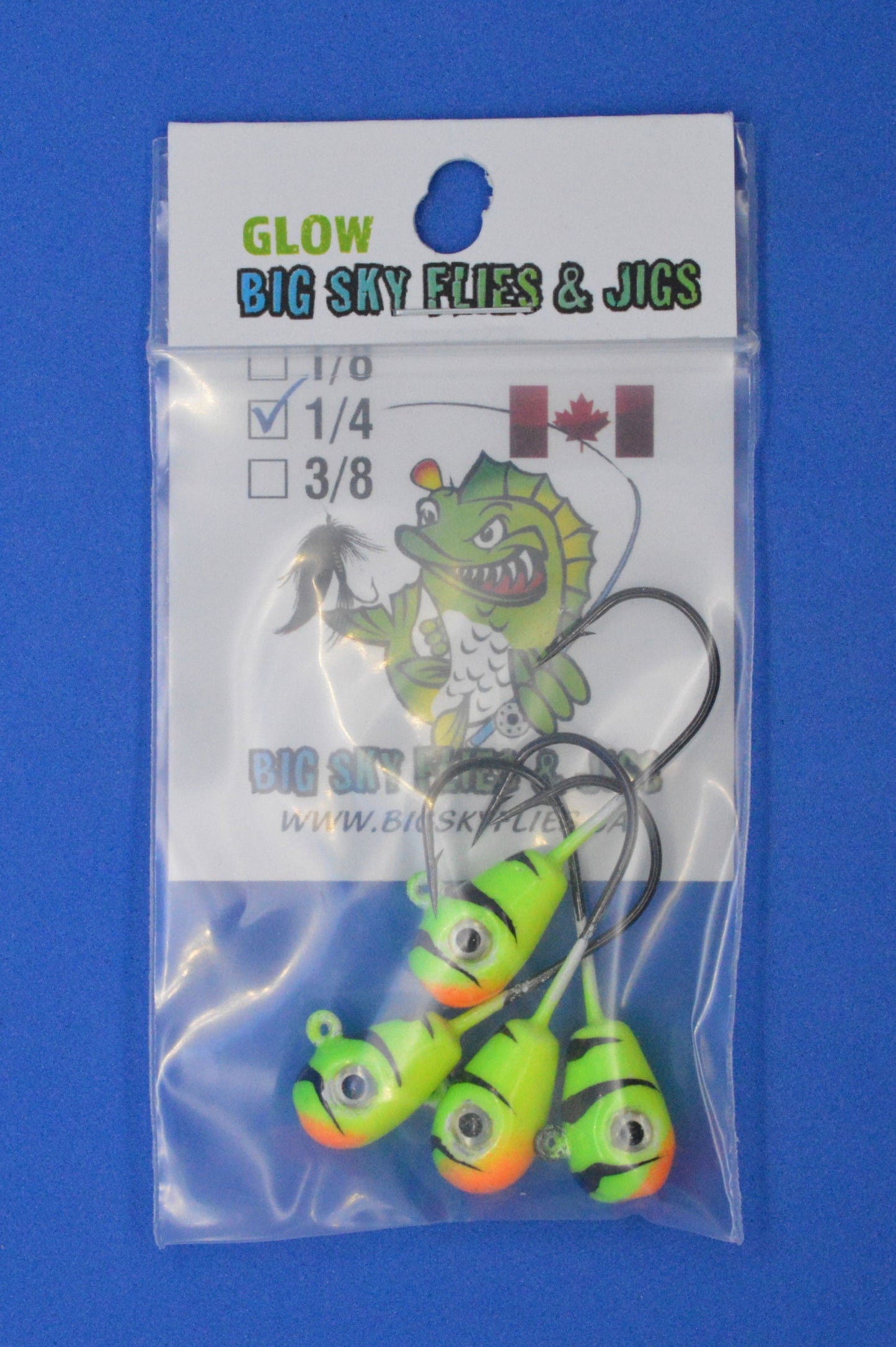 Big Sky Deluxe KnockOut 1/4oz Glow Jigs 4/pack-Outdoor Sporting goods camping-www.Shopthatapp.com-Color:Perch w/Black Lines and Orange Mouth-Stony Tackle Shack