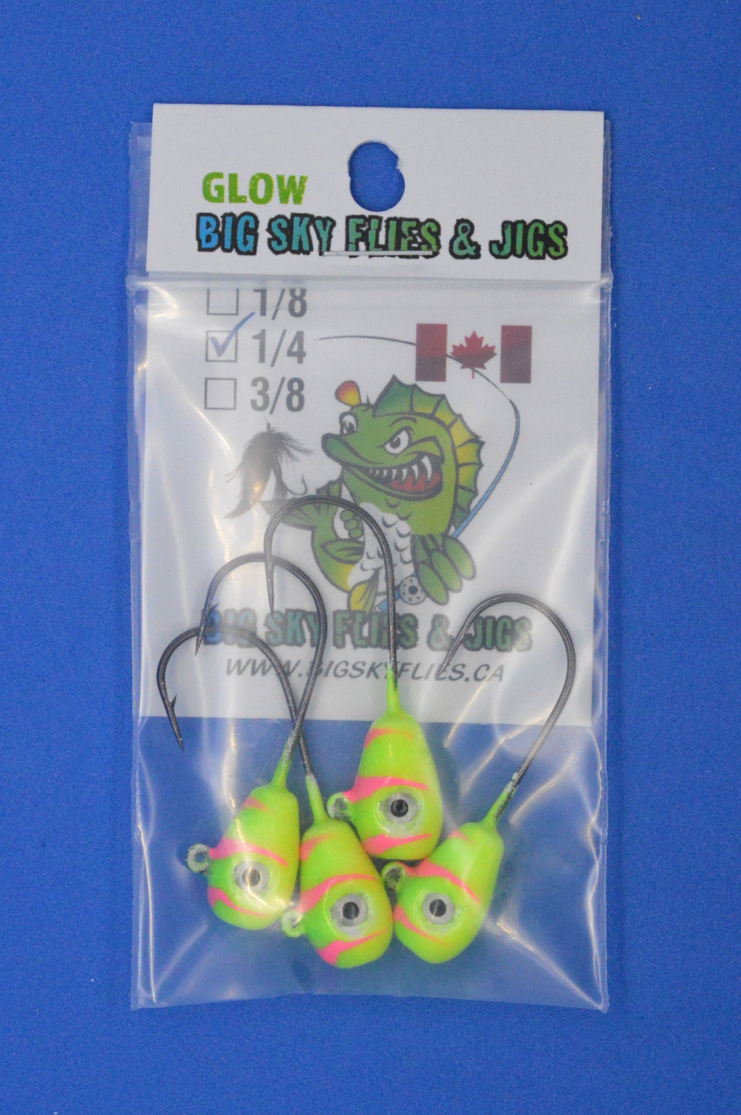 Big Sky Deluxe KnockOut 1/4oz Glow Jigs 4/pack-Outdoor Sporting goods camping-www.Shopthatapp.com-Color:Lemon/Lime w/Pink Lines-Stony Tackle Shack
