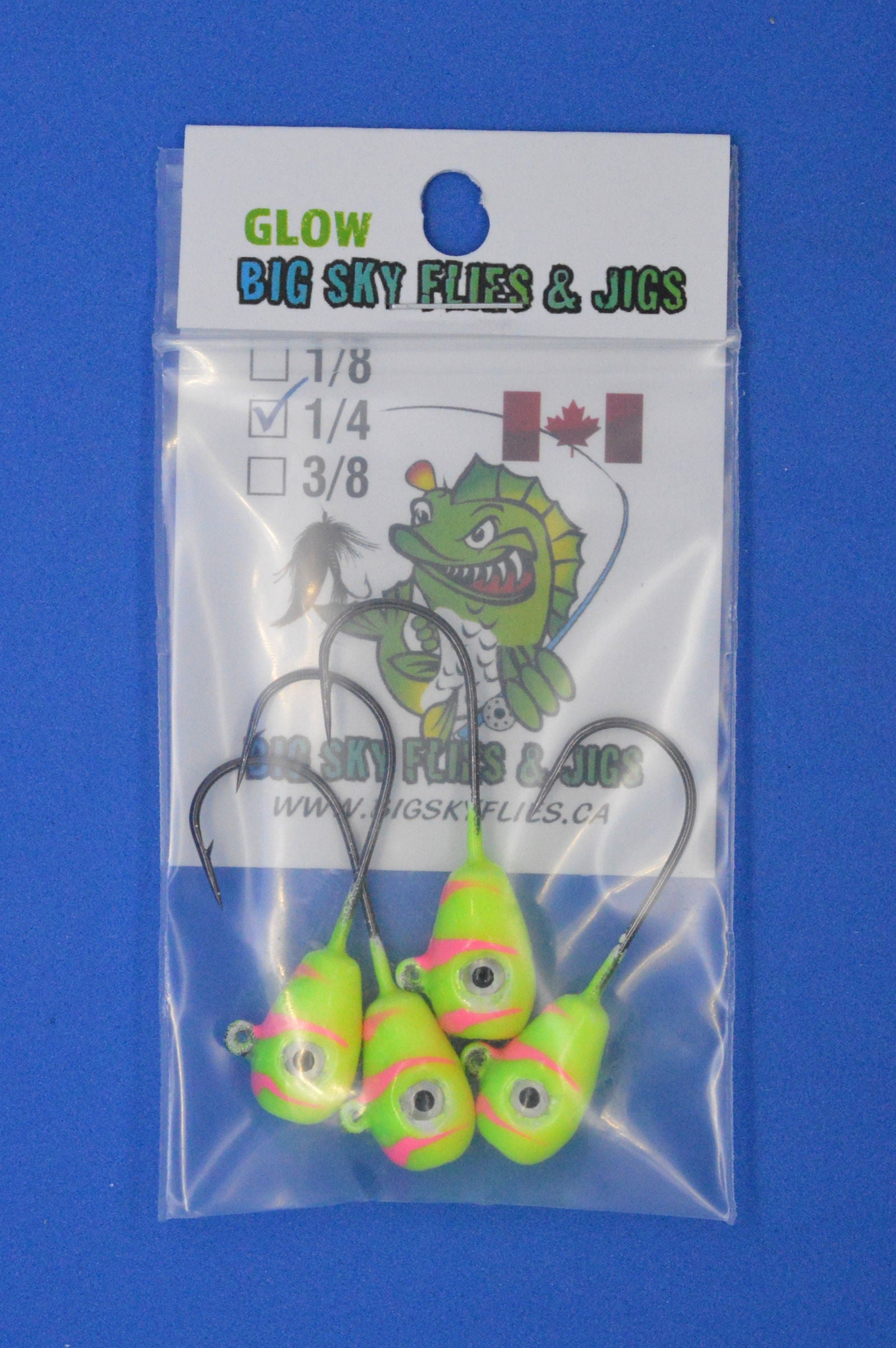 Big Sky Deluxe KnockOut 1/4oz Glow Jigs 4/pack-Outdoor Sporting goods camping-www.Shopthatapp.com-Color:Lemon/Lime w/Pink Lines-Stony Tackle Shack