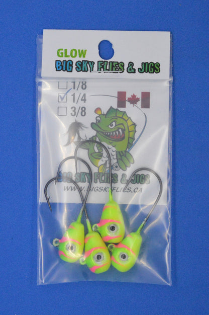 Big Sky Deluxe KnockOut 1/4oz Glow Jigs 4/pack-Outdoor Sporting goods camping-www.Shopthatapp.com-Color:Lemon/Lime w/Pink Lines-Stony Tackle Shack