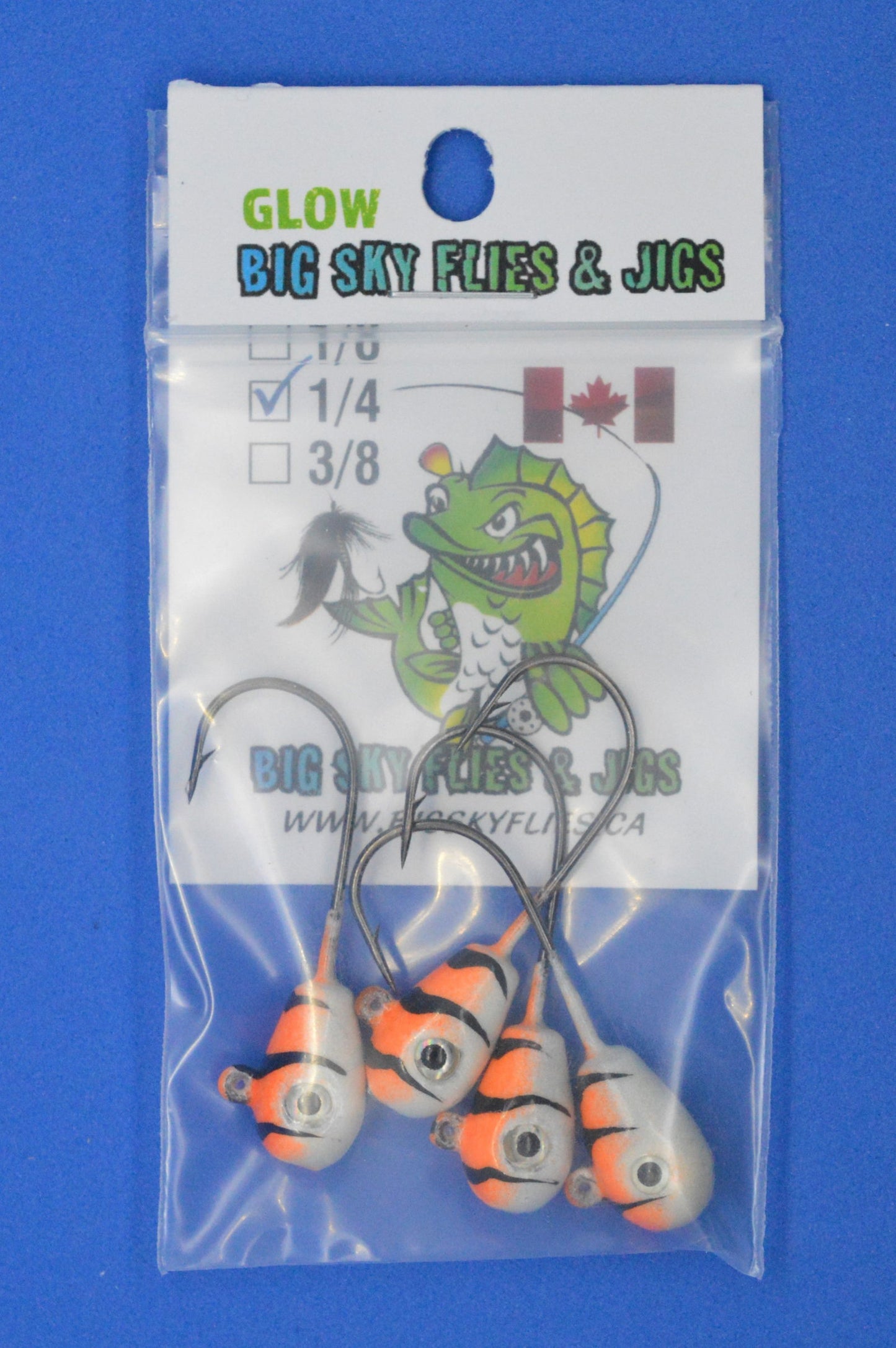 Big Sky Deluxe KnockOut 1/4oz Glow Jigs 4/pack-Outdoor Sporting goods camping-www.Shopthatapp.com-Color:White/Orange Splash-Stony Tackle Shack