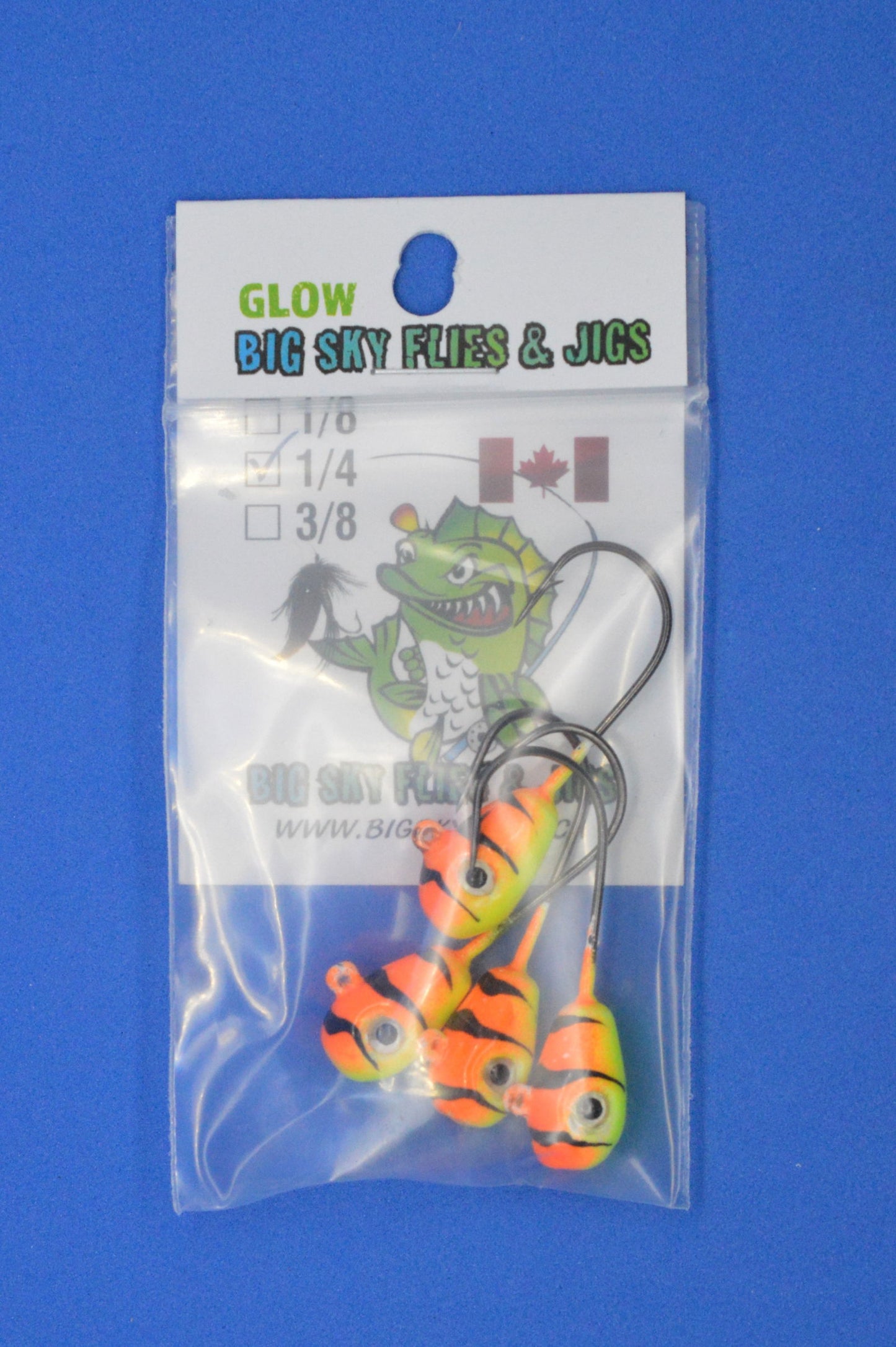 Big Sky Deluxe KnockOut 1/4oz Glow Jigs 4/pack-Outdoor Sporting goods camping-www.Shopthatapp.com-Color:Yellow/Orange w/Black Lines-Stony Tackle Shack