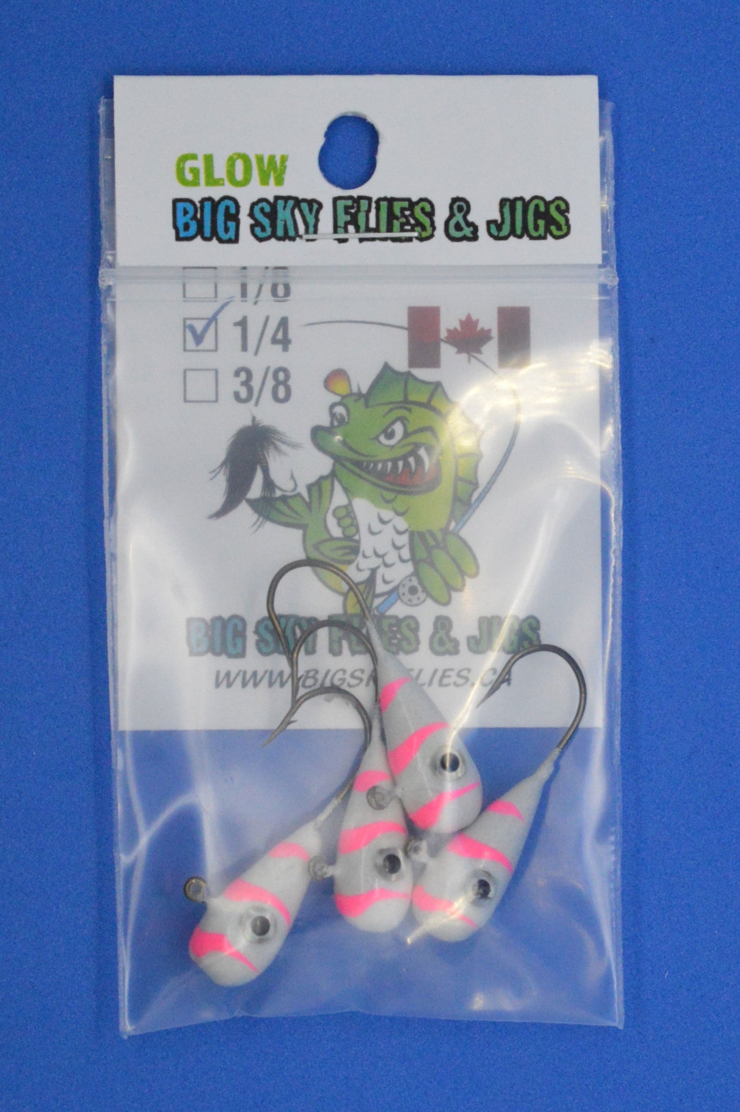Big Sky Kaleidoscope 1/4oz Glow Jigs 4/pack-Outdoor Sporting goods camping-www.Shopthatapp.com-Color:White w/Pink Lines-Stony Tackle Shack