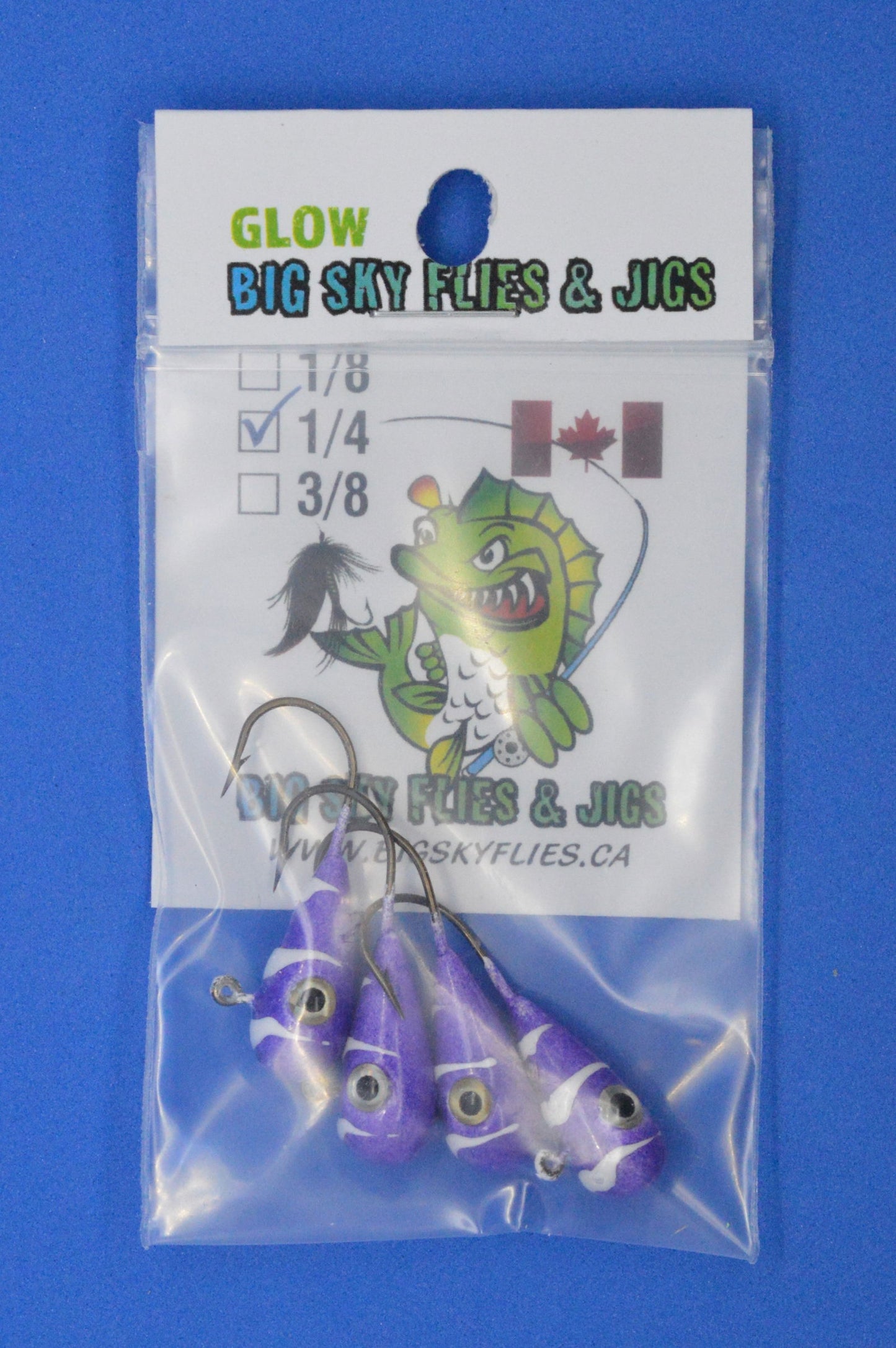 Big Sky Kaleidoscope 1/4oz Glow Jigs 4/pack-Outdoor Sporting goods camping-www.Shopthatapp.com-Color:Purple w/White Lines-Stony Tackle Shack