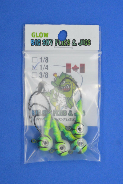 Big Sky Mean Machine 1/4oz Glow Jig Heads 4/pack-Outdoor Sporting goods camping-www.Shopthatapp.com-Color:Blue Sparkle Top. Lemon Mid. White Bottom-Stony Tackle Shack