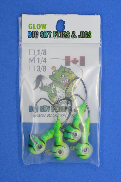 Big Sky Mean Machine 1/4oz Glow Jig Heads 4/pack-Outdoor Sporting goods camping-www.Shopthatapp.com-Color:Green Top. Lemon Mid. White Bottom.-Stony Tackle Shack