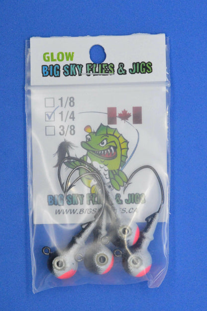 Big Sky Mean Machine 1/4oz Glow Jig Heads 4/pack-Outdoor Sporting goods camping-www.Shopthatapp.com-Color:Black Top. White Middle. Fire Red Mouth.-Stony Tackle Shack