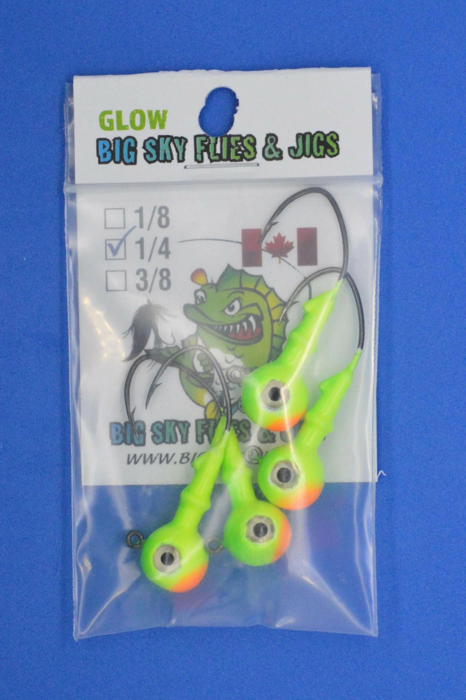 Big Sky Mean Machine 1/4oz Glow Jig Heads 4/pack - www.Shopthatapp.com