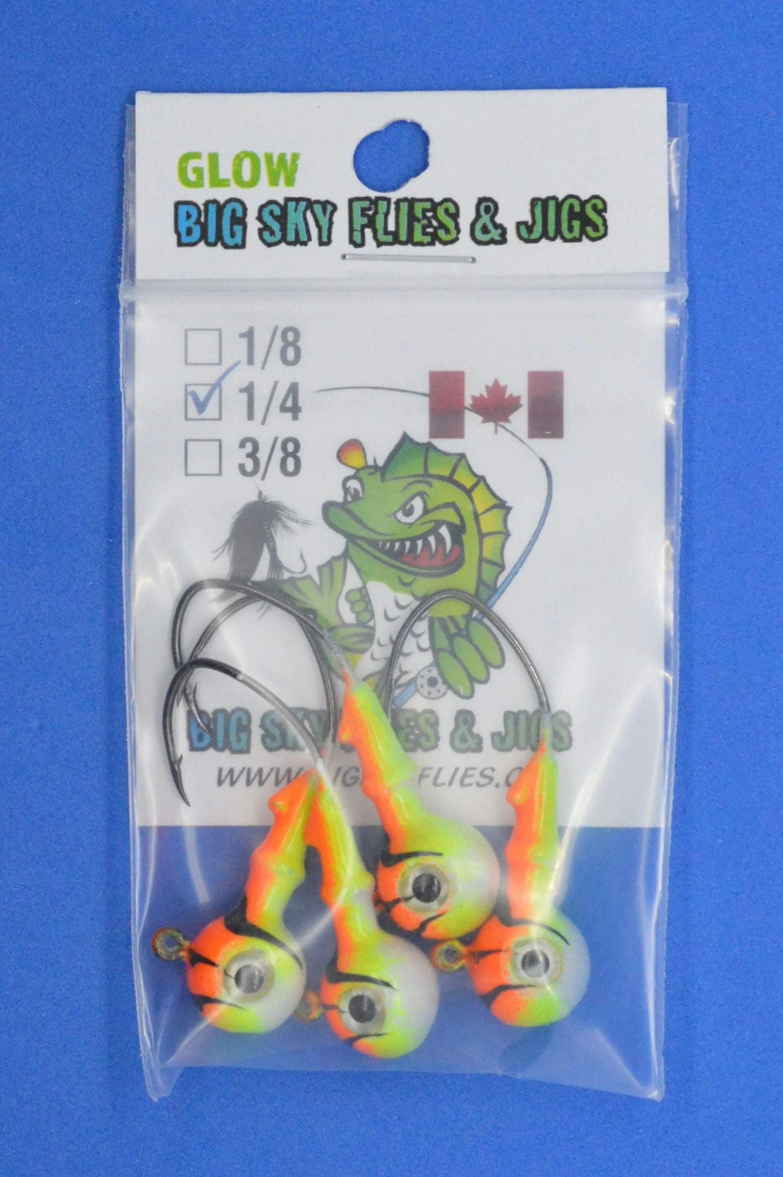 Big Sky Mean Machine 1/4oz Glow Jig Heads 4/pack - www.Shopthatapp.com