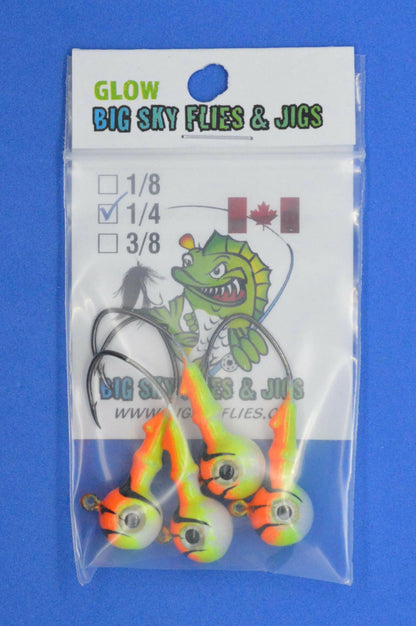 Big Sky Mean Machine 1/4oz Glow Jig Heads 4/pack - www.Shopthatapp.com