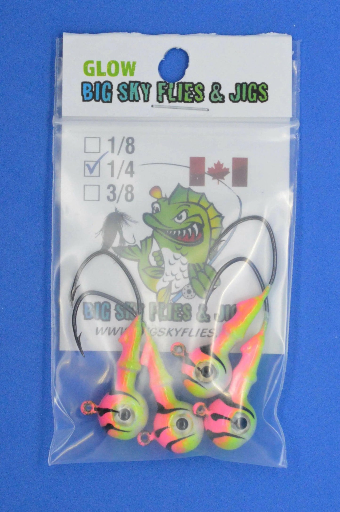 Big Sky Mean Machine 1/4oz Glow Jig Heads 4/pack-Outdoor Sporting goods camping-www.Shopthatapp.com-Color:Pink Top. Lemon Mid. White Bottom-Stony Tackle Shack