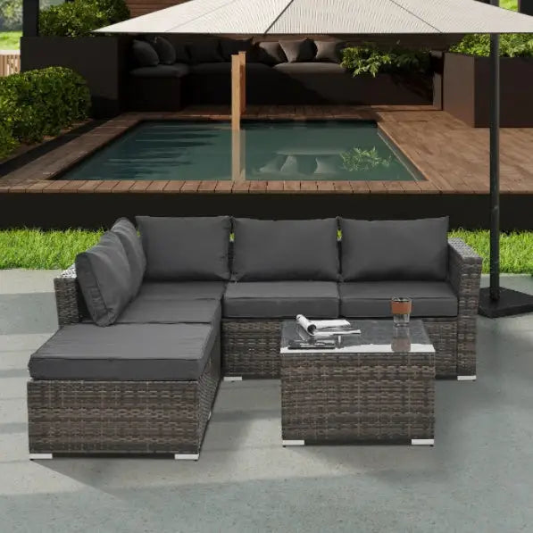 Patio Furniture, Outdoor Furniture, Seasonal PE Wicker Furniture, 4 Set Wicker Furniture With Tempered Glass Coffee Table - www.Shopthatapp.com