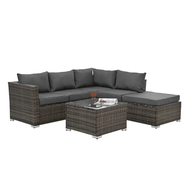 Patio Furniture, Outdoor Furniture, Seasonal PE Wicker Furniture, 4 Set Wicker Furniture With Tempered Glass Coffee Table - www.Shopthatapp.com