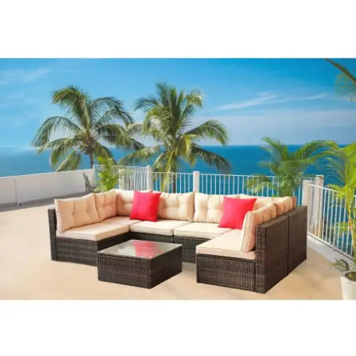 Patio Furniture Set PE Rattan Sectional Garden Furniture Corner Sofa Set - www.Shopthatapp.com