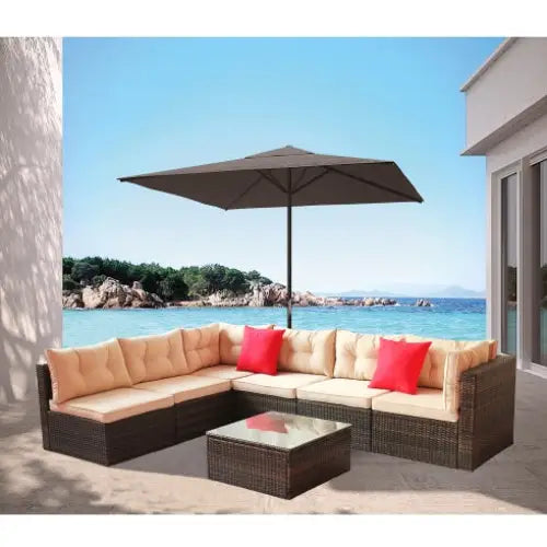 Patio Furniture Set PE Rattan Sectional Garden Furniture Corner Sofa Set - www.Shopthatapp.com