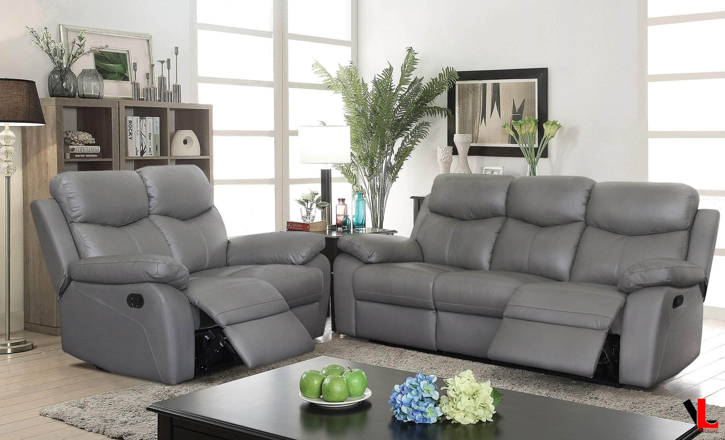 Aveon 2 Piece Pillow Top Arm Reclining Sofa and Loveseat Set in Leather Match - Available in 2 Colours - www.Shopthatapp.com