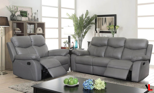 Aveon 2 Piece Pillow Top Arm Reclining Sofa and Loveseat Set in Leather Match - Available in 2 Colours - www.Shopthatapp.com