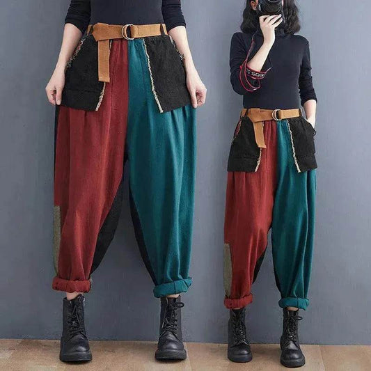 Personality Contrast Color Stitching Denim Trousers For Women - www.Shopthatapp.com