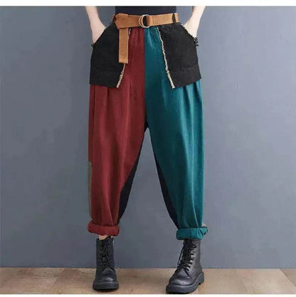 Personality Contrast Color Stitching Denim Trousers For Women - www.Shopthatapp.com