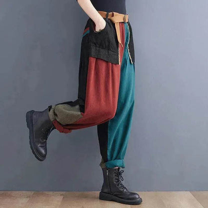 Personality Contrast Color Stitching Denim Trousers For Women - www.Shopthatapp.com