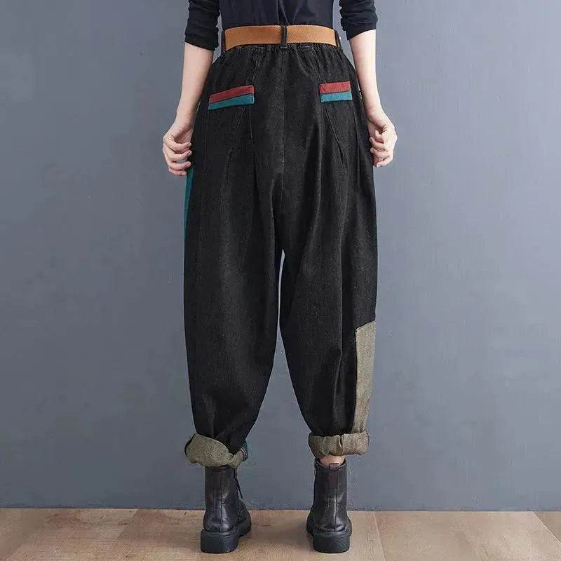 Personality Contrast Color Stitching Denim Trousers For Women - www.Shopthatapp.com