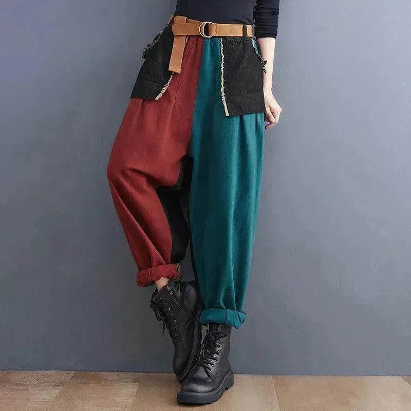 Personality Contrast Color Stitching Denim Trousers For Women - www.Shopthatapp.com
