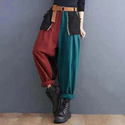 Personality Contrast Color Stitching Denim Trousers For Women - www.Shopthatapp.com