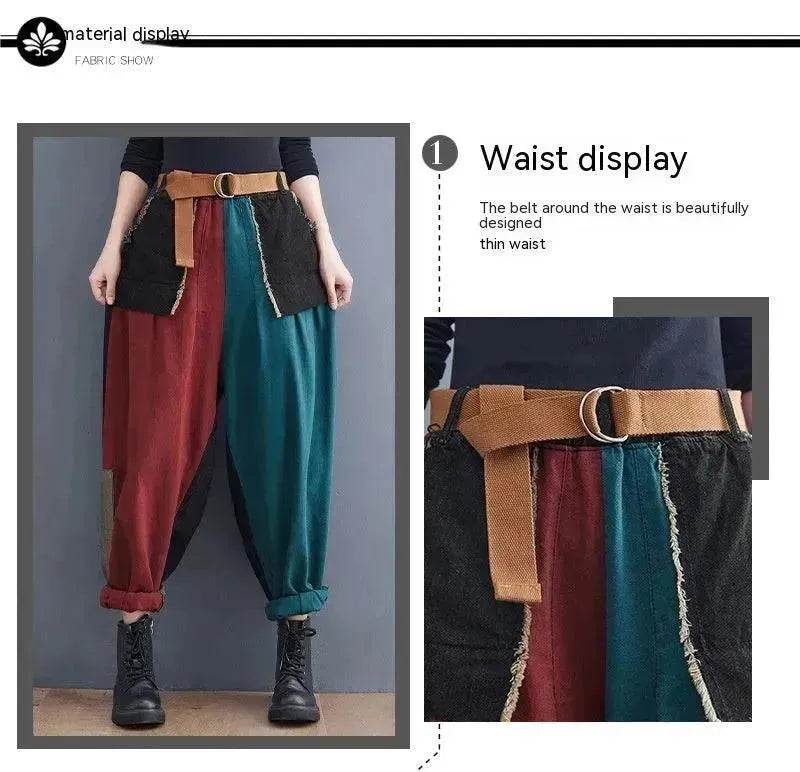 Personality Contrast Color Stitching Denim Trousers For Women - www.Shopthatapp.com