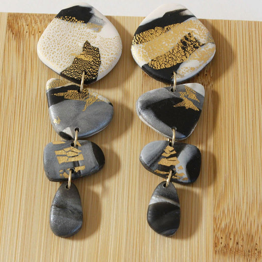 PIEDRA Earrings. White, Black, gold and grey marble swirls, Bold statement Earrings - www.Shopthatapp.com