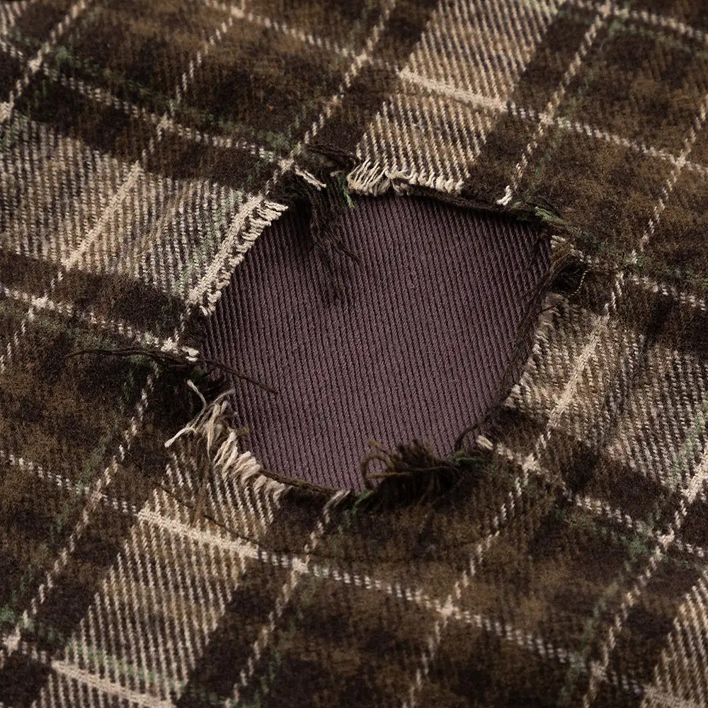 Plaid Long Sleeve Shirt Men Punk Trendy Hole & Patch - www.Shopthatapp.com