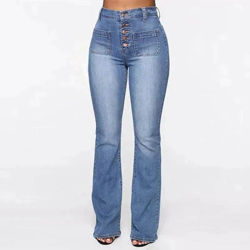 Plus Size Jeans Women Patch Pocket Washed Ladies High Waist Denim Trousers - www.Shopthatapp.com