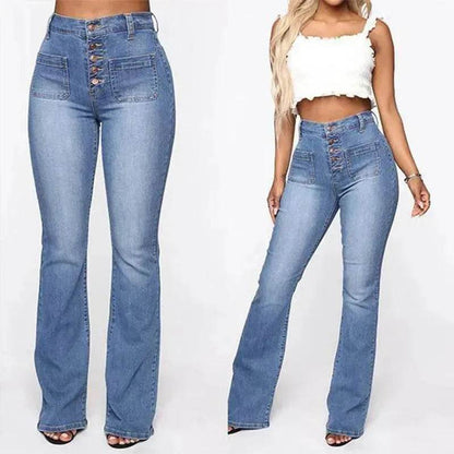 Plus Size Jeans Women Patch Pocket Washed Ladies High Waist Denim Trousers - www.Shopthatapp.com