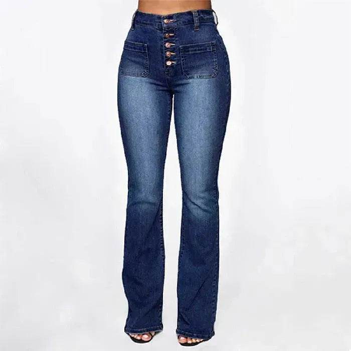 Plus Size Jeans Women Patch Pocket Washed Ladies High Waist Denim Trousers - www.Shopthatapp.com