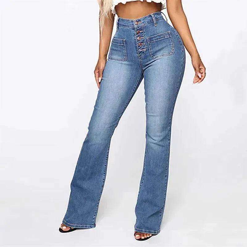 Plus Size Jeans Women Patch Pocket Washed Ladies High Waist Denim Trousers - www.Shopthatapp.com
