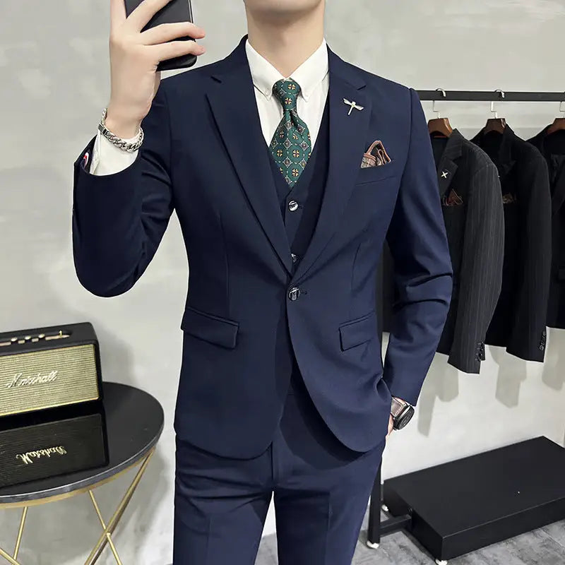 Plus Size Men's Clothing Solid Color Suit Suit Men's Three-piece Suit - www.Shopthatapp.com