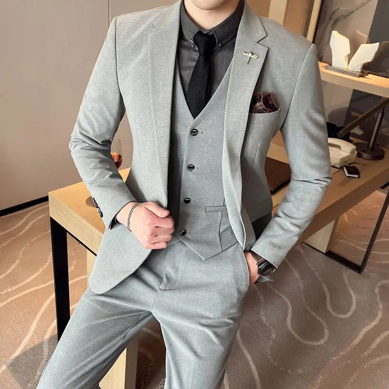 Plus Size Men's Clothing Solid Color Suit Suit Men's Three-piece Suit - www.Shopthatapp.com