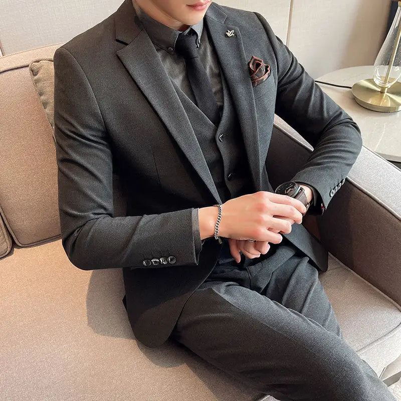 Plus Size Men's Clothing Solid Color Suit Suit Men's Three-piece Suit - www.Shopthatapp.com