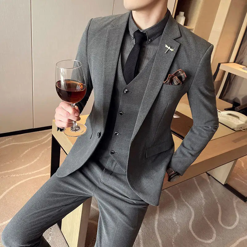 Plus Size Men's Clothing Solid Color Suit Suit Men's Three-piece Suit - www.Shopthatapp.com