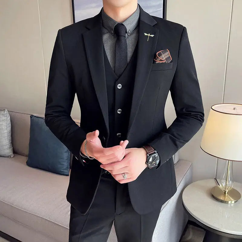 Plus Size Men's Clothing Solid Color Suit Suit Men's Three-piece Suit - www.Shopthatapp.com
