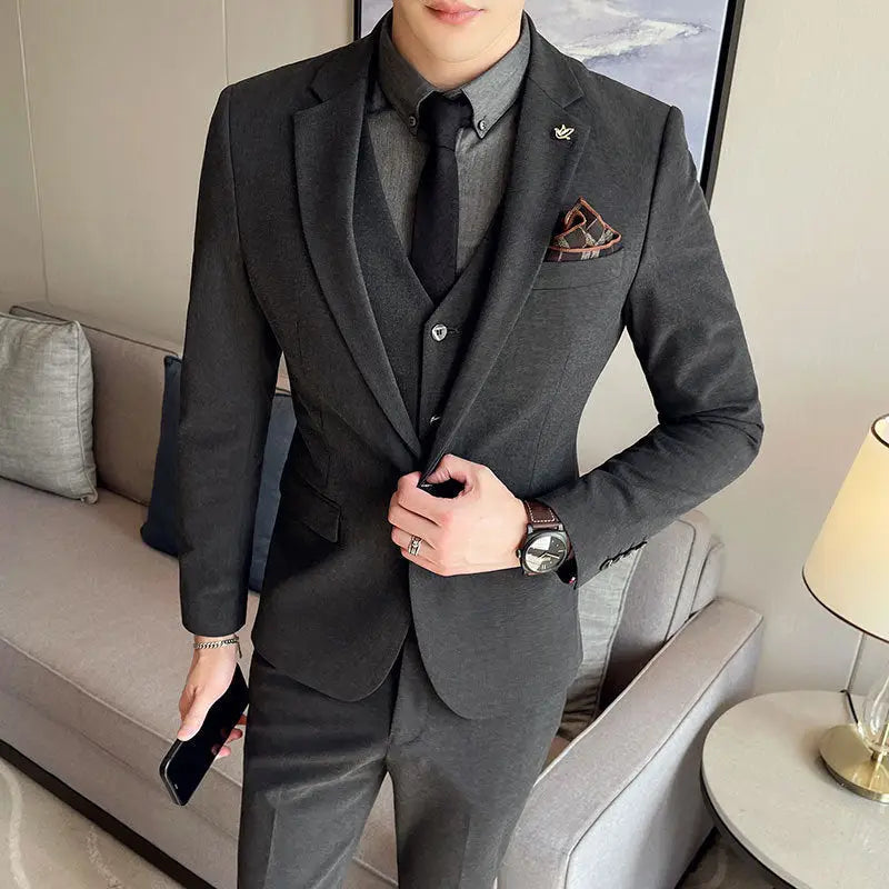 Plus Size Men's Clothing Solid Color Suit Suit Men's Three-piece Suit - www.Shopthatapp.com