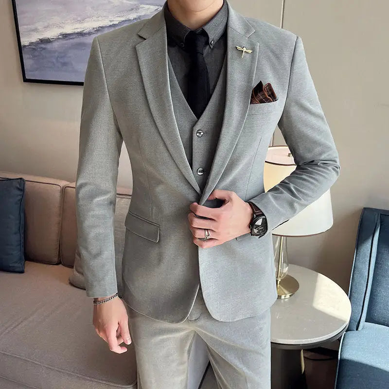 Plus Size Men's Clothing Solid Color Suit Suit Men's Three-piece Suit - www.Shopthatapp.com