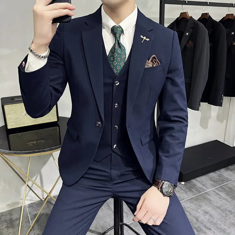 Plus Size Men's Clothing Solid Color Suit Suit Men's Three-piece Suit - www.Shopthatapp.com