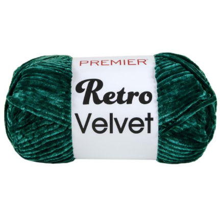 Premier Retro Velvet Knitting Yarn in deep green, perfect for soft and luxurious crochet projects