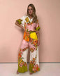 Printed Cotton And Linen Two-piece Suit Outfit Top Wide-leg Pants - www.Shopthatapp.com